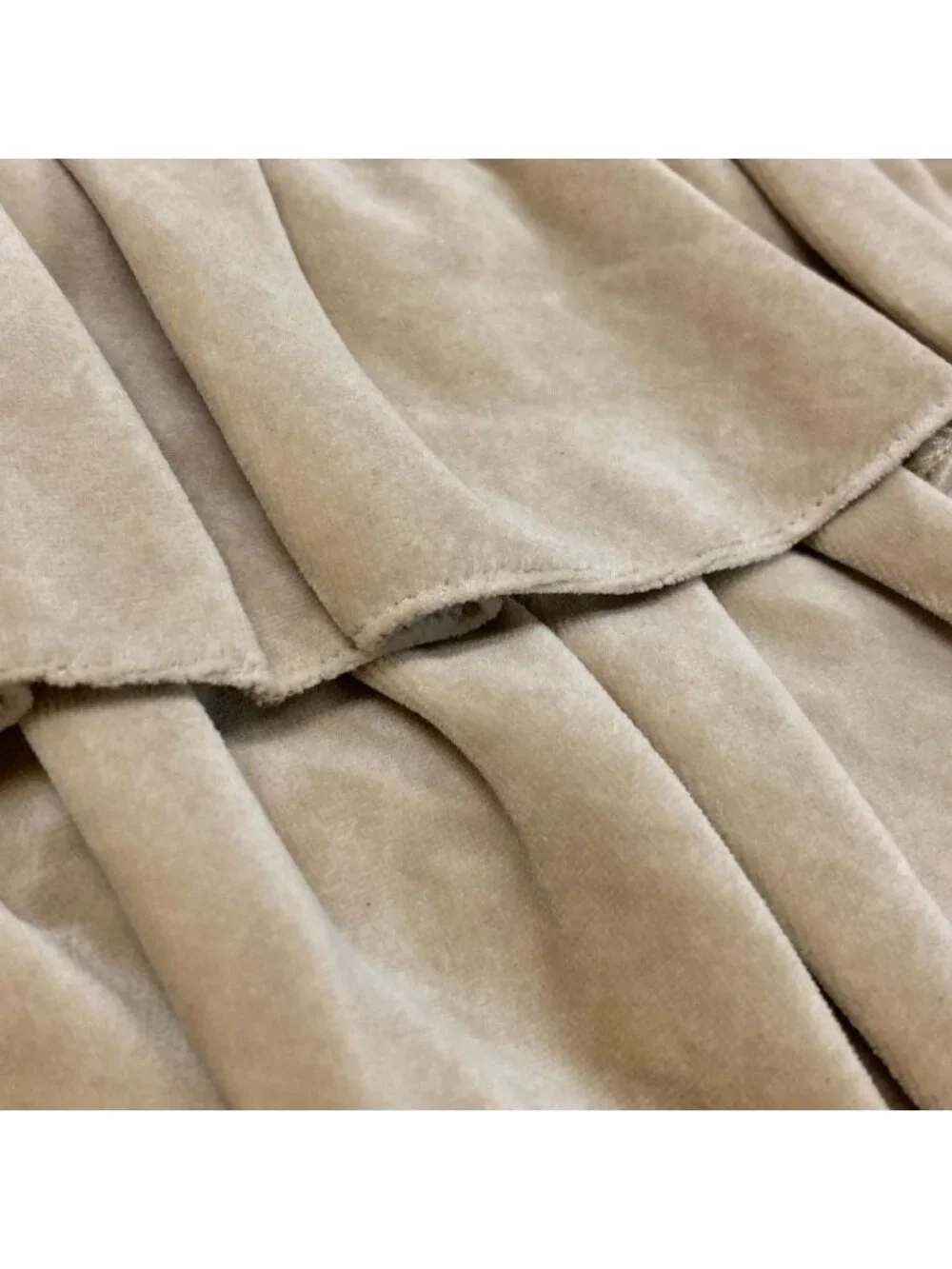 Chanel Velour Ruffles Skirt CC Logo Plate 38 Sizes Beige Cotton